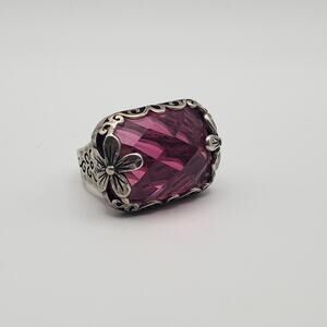 Silpada Sterling Silver Berrylicious Pink Beveled Glass Flower Ring R2306 Size 7